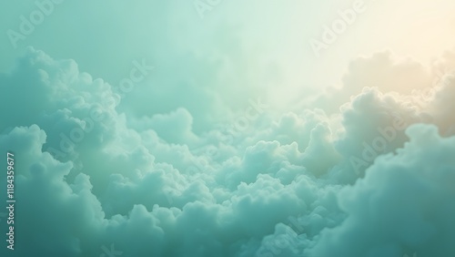 Abstract Pastel Teal Cloud Background, Soft Swirling Clouds, Ethereal Lighting, Dreamy Gradient Sky