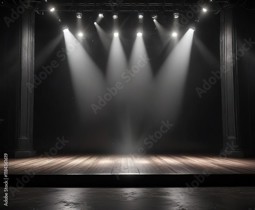 Empty stage illuminated by a bright and intense spotlight, emptiness, blankness photo