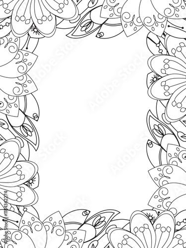 All these designs are hand-drawn and unique 
Beautiful Flowers Border black and white illustration for adult coloring book,
This is a printable Beautiful Zentangle Coloring page for KDP Interior,