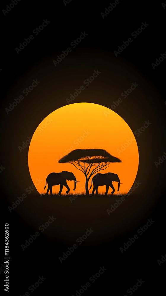 Sunset Elephants Silhouette Illustration Sunset Elephants Silhouette Illustration