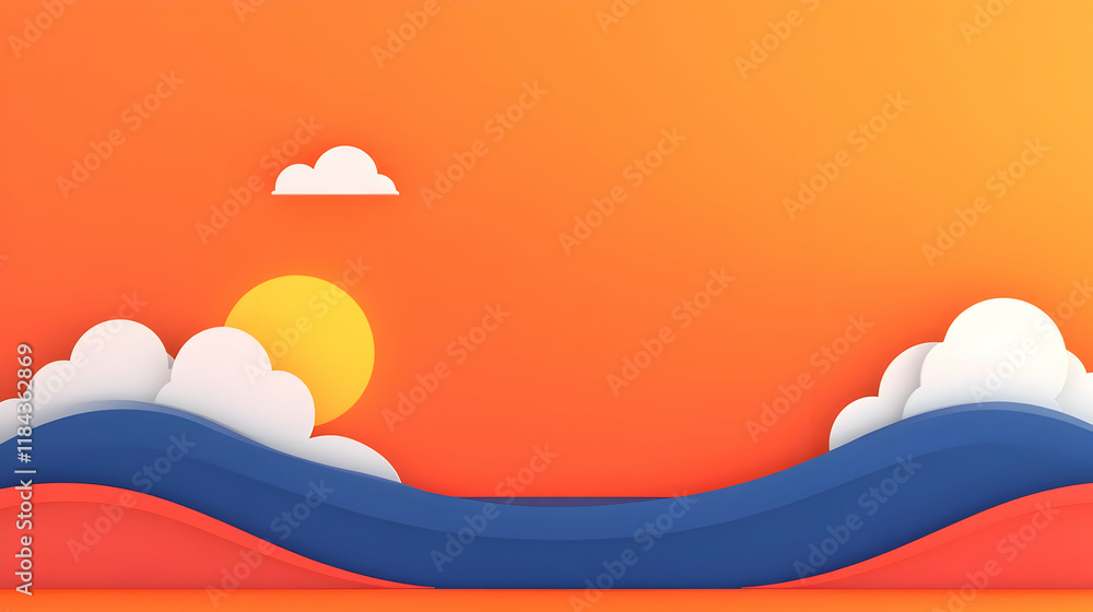 Sunset Ocean Waves Illustration Sunset Ocean Waves Illustration