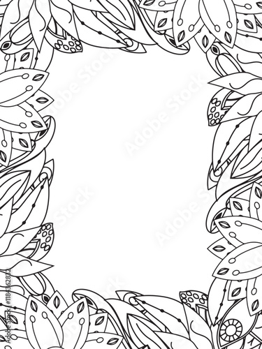 All these designs are hand-drawn and unique 
Beautiful Flowers Border black and white illustration for adult coloring book,
This is a printable Beautiful Zentangle Coloring page for KDP Interior,