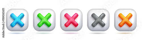 3D X Icon, Square Frame, Colorful Design