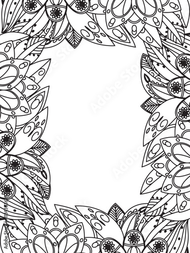 All these designs are hand-drawn and unique 
Beautiful Flowers Border black and white illustration for adult coloring book,
This is a printable Beautiful Zentangle Coloring page for KDP Interior,