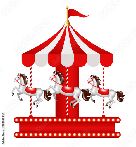 Carousel. Merry go round. Vector 3d clipart isolated on white background.