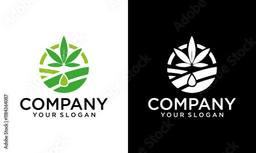 Creative circle farm cannabis oil CBD cannabidiol hemp marijuana leaf logo vector