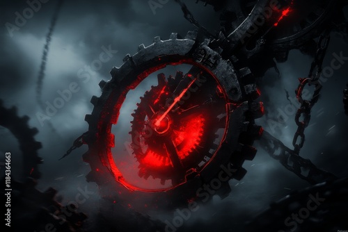 A gothic depiction of a mysterious device updating itself, surrounded by faint ghostly figures and ancient gears photo