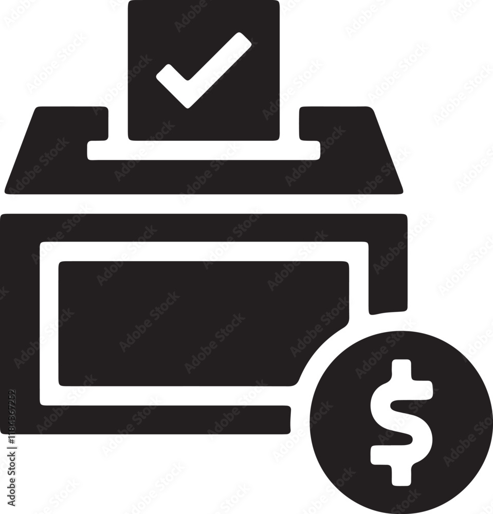 Illustration of a ballot box icon with money in a political context Illustration of a ballot box icon with money in a political context