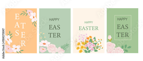 Elegant floral geometry designs for happy easter greeting cards and decorations.