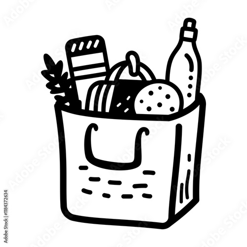 A hand drawn icon of a grocery bag