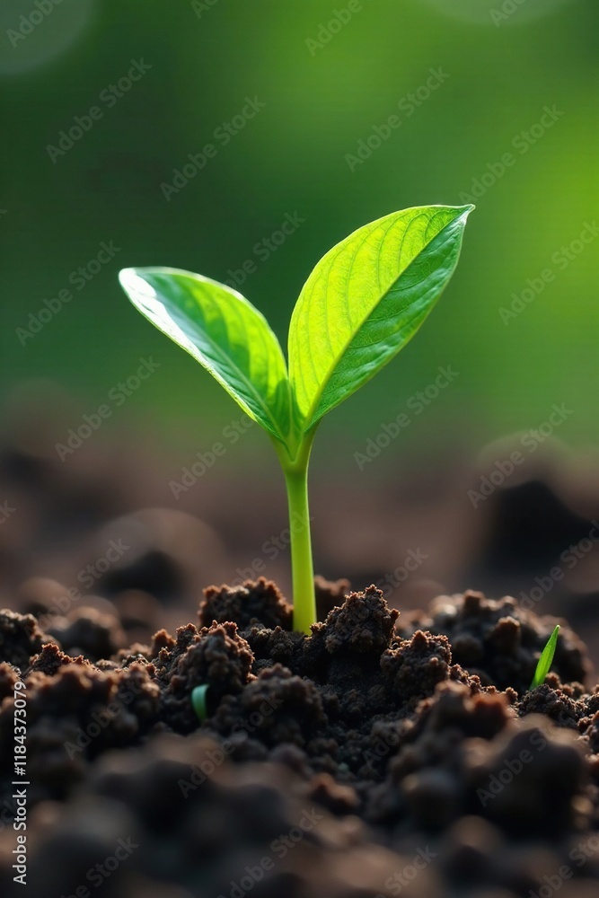 Single green shoot pushing through dry ground, earth, growth Single green shoot pushing through dry ground, earth, growth