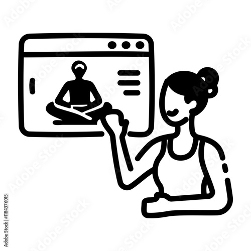 A hand drawn icon of online yoga session