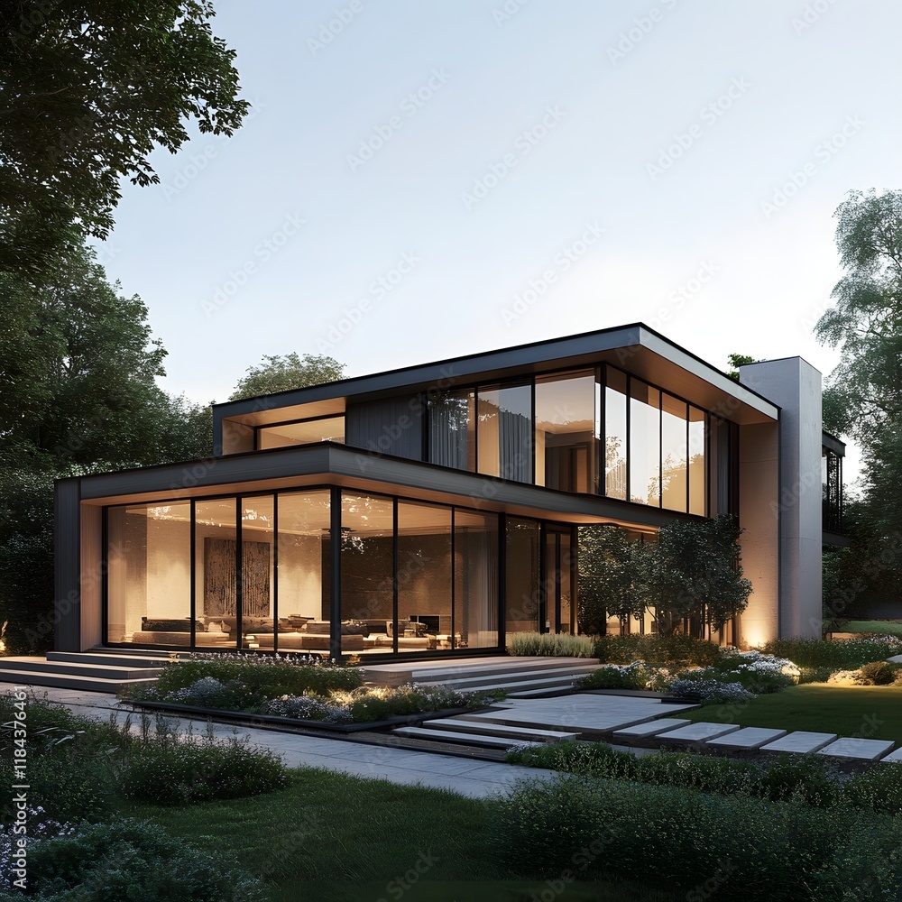 Fototapeta premium Minimalist home design blending nature and architecture
