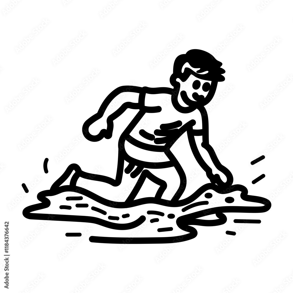 Fototapeta premium Mud playing icon of a kid in hand drawn style