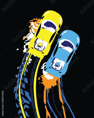 Two Colorful Racing Cars in Action