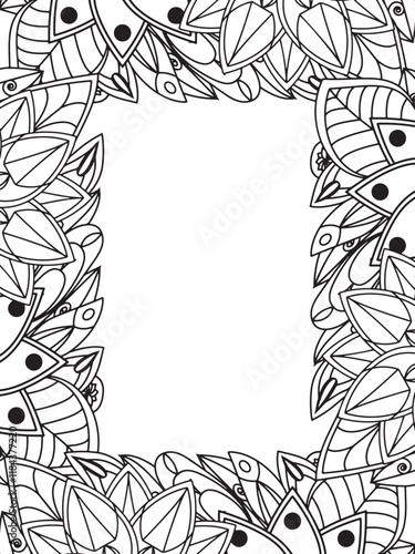 All these designs are hand-drawn and unique 
Beautiful Flowers Border black and white illustration for adult coloring book,
This is a printable Beautiful Zentangle Coloring page for KDP Interior,