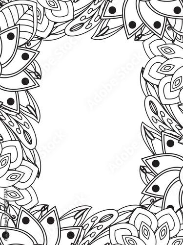 All these designs are hand-drawn and unique 
Beautiful Flowers Border black and white illustration for adult coloring book,
This is a printable Beautiful Zentangle Coloring page for KDP Interior,