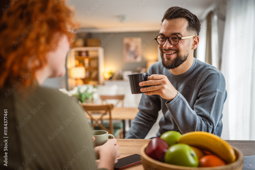 boyfriend enjoy while communicate with his girlfriend and drink coffee boyfriend enjoy while communicate with his girlfriend and drink coffee