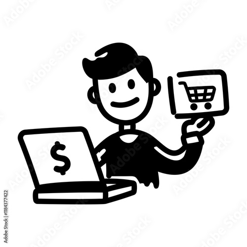 Shopping payment icon in hand drawn style