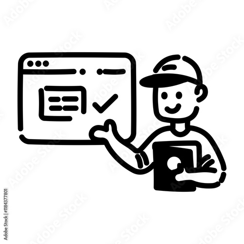 Online confirmation icon in hand drawn style