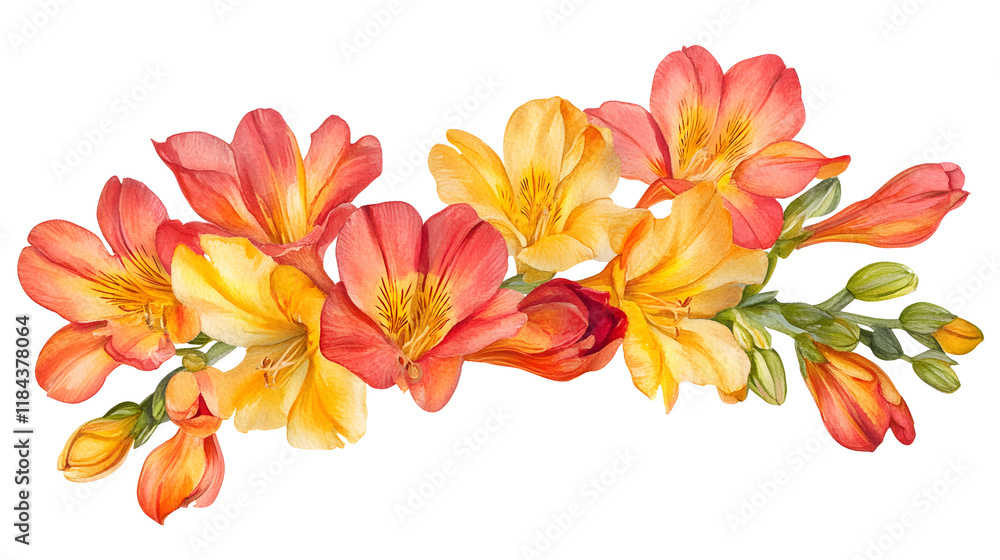 Obraz premium Vibrant Arrangement of Colorful Freesia Flowers in Blooming Colors