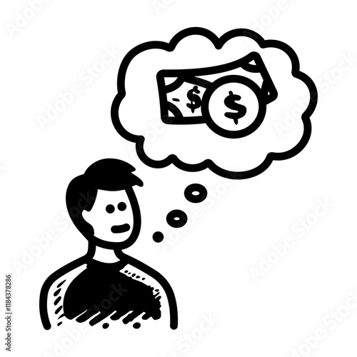 A hand drawn icon of a person dreaming money