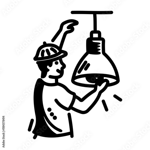 Light fixing icon in hand drawn style