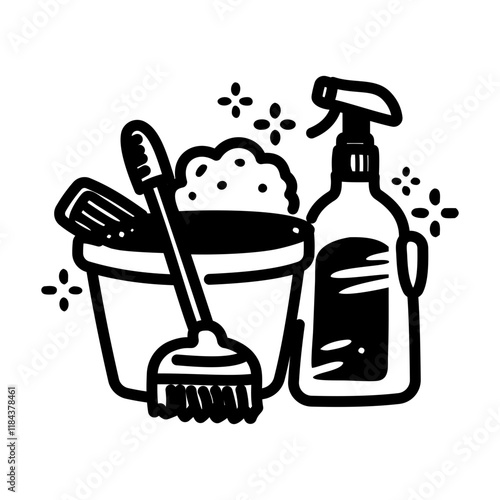 A hand drawn icon of cleaning products