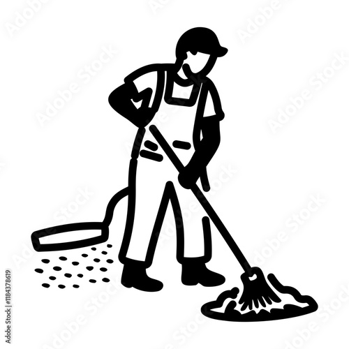 A hand drawn icon of a person mopping on floor