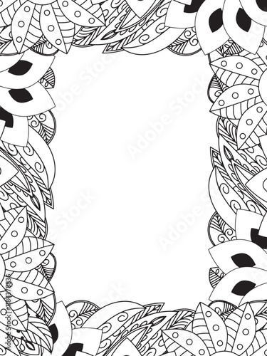All these designs are hand-drawn and unique 
Beautiful Flowers Border black and white illustration for adult coloring book,
This is a printable Beautiful Zentangle Coloring page for KDP Interior,