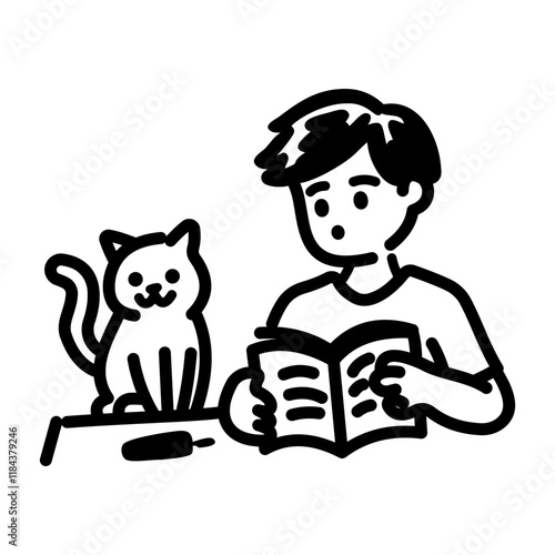 Reading companion icon in hand drawn style