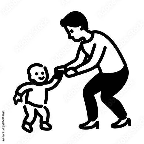Baby walk training icon in hand drawn style