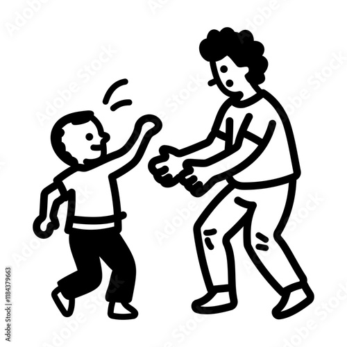 Father playing with his son, hand drawn style icon
