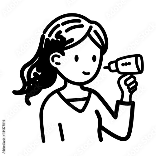 Hand drawn icon showing a girl holding blow dryer