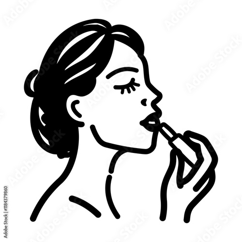 Doodle icon depicting a woman applying lipstick