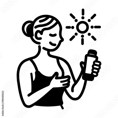 Hand drawn icon of woman applying sunscreen