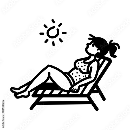 Woman enjoying sunbathing hand drawn icon