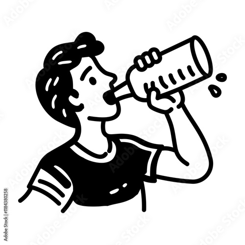 Doodle icon showing a man drinking water from bottle