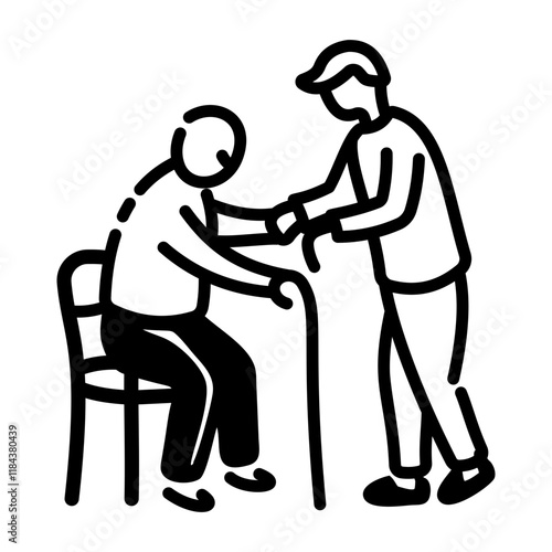 A hand drawn style icon of elderly care