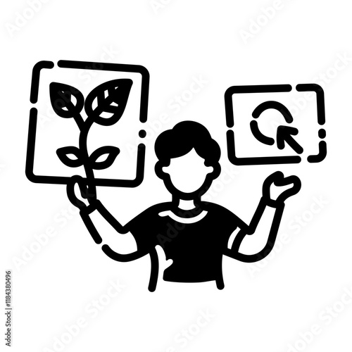 A hand drawn icon of environmental awareness activist