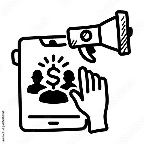Online fundraising icon designed in doodle style