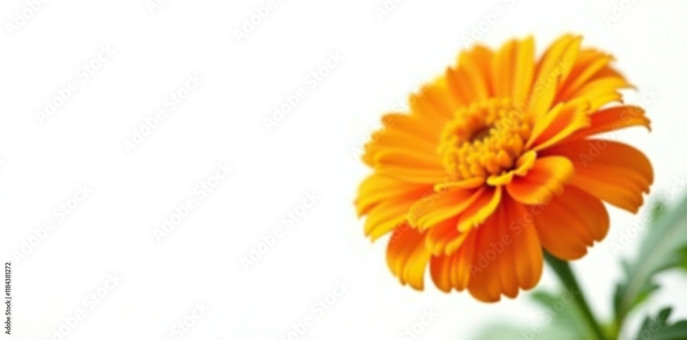 Isolated bright yellow orange marigold flower against white background, flowers, garden flora Isolated bright yellow orange marigold flower against white background, flowers, garden flora