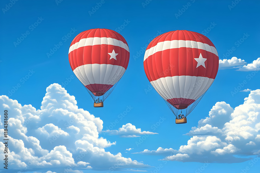 Obraz premium Red White Hot Air Balloons Illustration