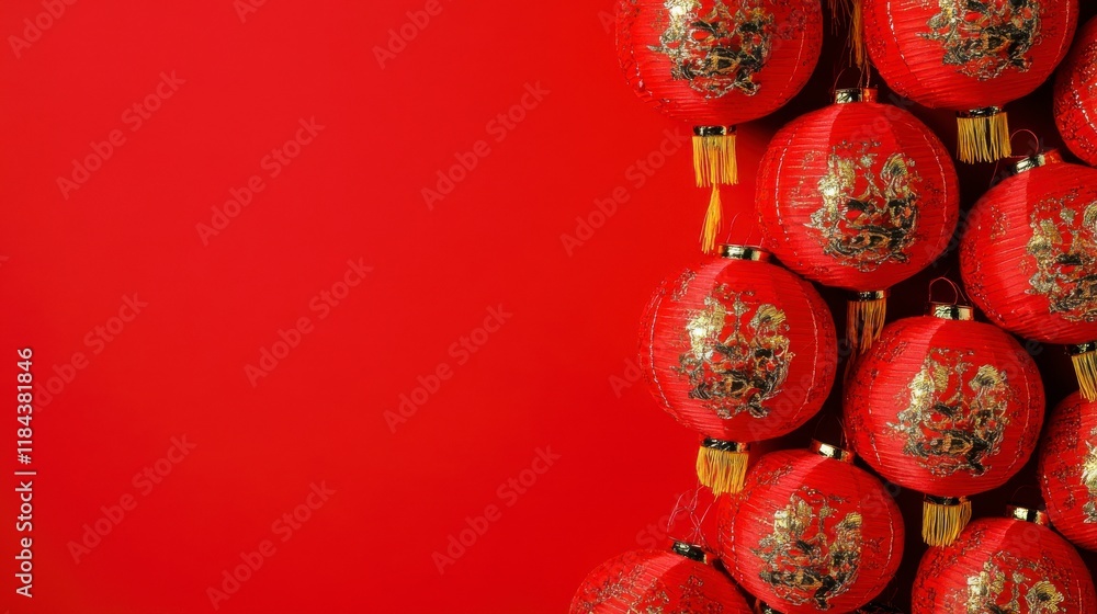 Vibrant Red Lanterns Against a Bold Red Background for Celebrations Vibrant Red Lanterns Against a Bold Red Background for Celebrations