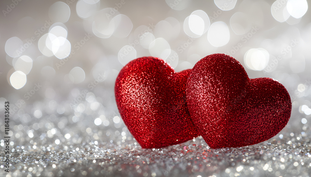 Obraz premium Valentines Day Decoration - Ribbon Shaped Hearts On Shiny Background