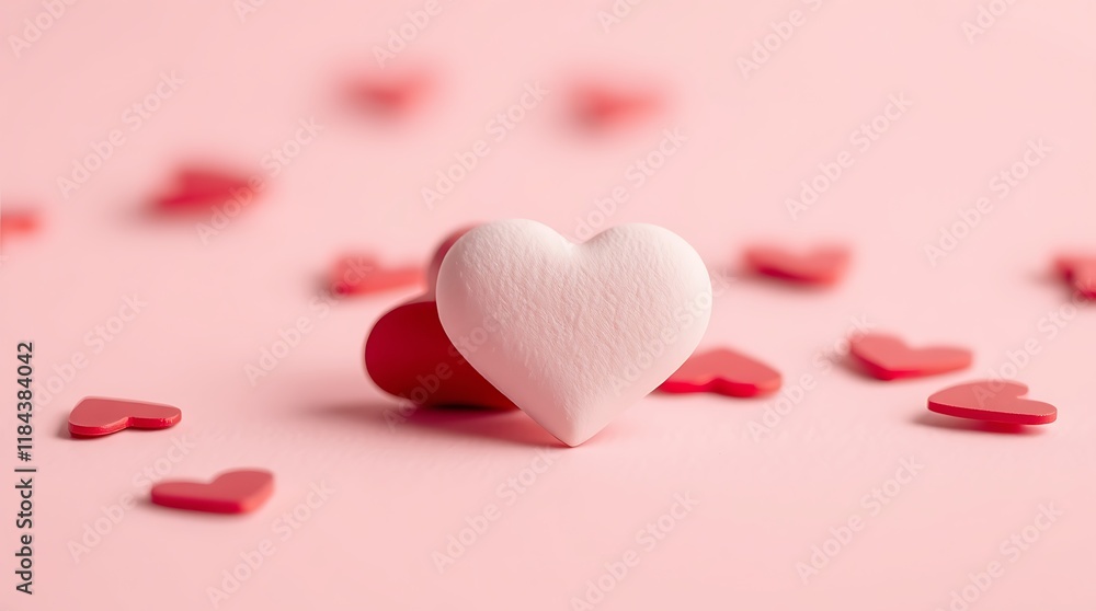 Obraz premium Romantic Valentine's Day Background with Hearts, Roses- Ideal for Celebrations and Love-Themed Designs