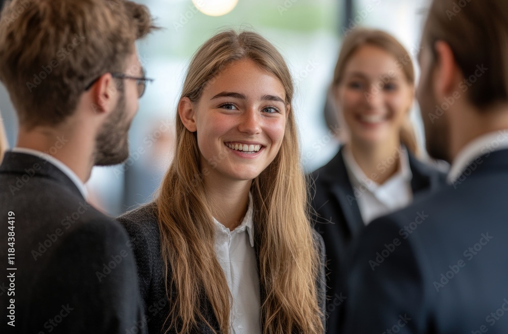 Engaging enthusiastically with colleagues, a young woman intern gains confidence and valuable skills in a welcoming professional setting. Engaging enthusiastically with colleagues, a young woman intern gains confidence and valuable skills in a welcoming professional setting.