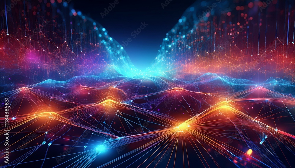 Fototapeta premium Artificial intelligence digital network with interconnected nodes and lines graphic technology background