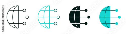 AI digital world icon. Technology, artificial intelligence, internet, global communication, business, geography or network concept. Globe logo. Planet earth symbol for web, app. Editable vector stroke