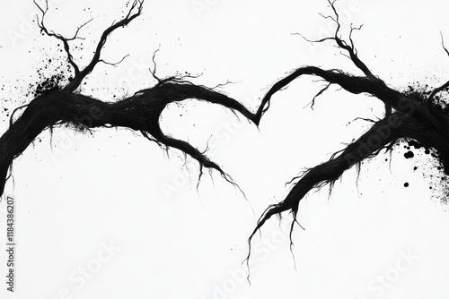 A stylized silhouette of a tree with branches that form an unusual, heart-shaped canopy